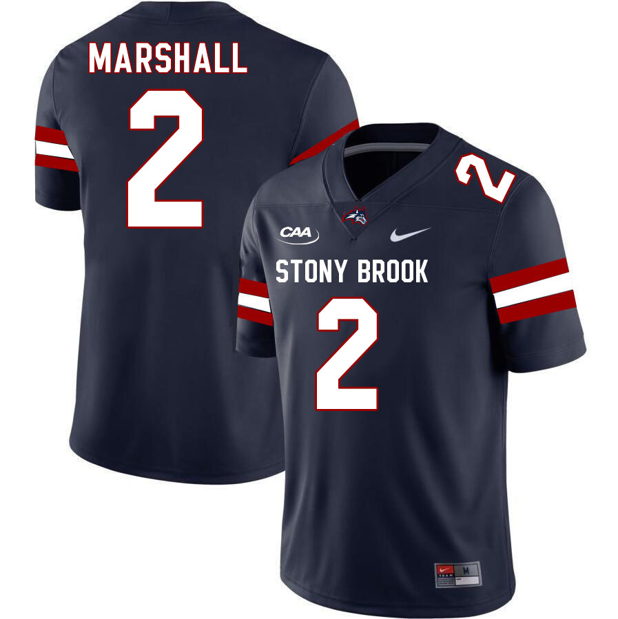 Stony Brook Seawolves #2 Malachi Marshall College Football Jerseys Stitched-Navy